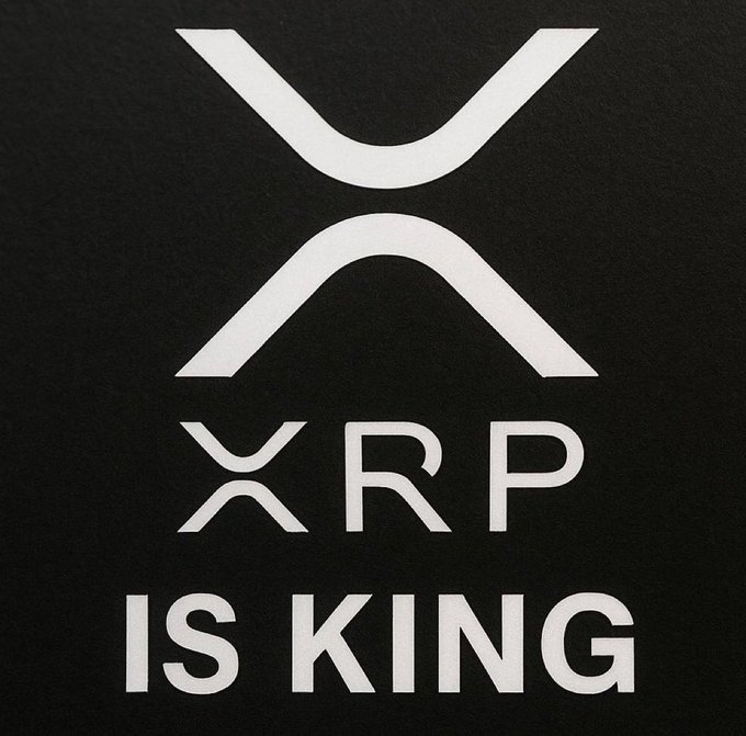 A black and white graphic displaying the XRP logo with the text 'XRP IS KING'.