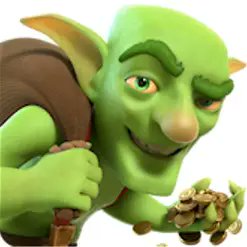 A 3D animated green goblin character with large pointed ears carrying a sack of gold coins on his back and holding a pile of coins in his hand, grinning mischievously.