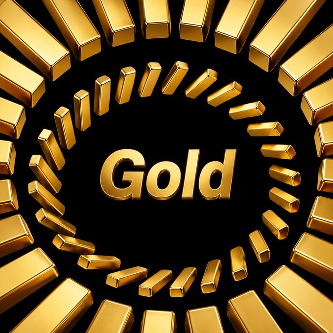 A 3D graphic features the word 'Gold' in shiny gold letters, surrounded by a circular arrangement of gold bars on a black background.