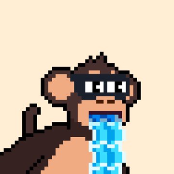 Pixel art illustration of a monkey wearing "GOOGLE" branded sunglasses and drinking a blue beverage through a straw against a beige background.