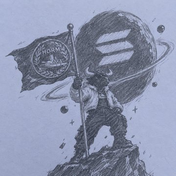 A pencil sketch of a Viking warrior on a rocky peak holding a flag with 'NORM' written on it, set against a planet and starry space background.