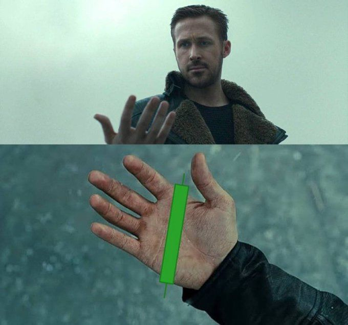Two images of a man in a leather jacket with a shearling collar reaching out his hand; the bottom image has a green bar highlighted on his palm, resembling a scene from the movie Blade Runner 2049.