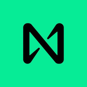A logo featuring a black stylized 'N' with triangular peaks on a teal background.