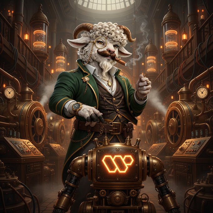 The image features an illustration of a man dressed as a steampunk character, wearing a green coat and hat, holding a pipe and puffing out smoke while smoking a pipe. The scene takes place in front of a clock tower with gears visible on its facade. There are also other clocks present in the background, suggesting that this is a busy location or a hub for timekeeping activities.