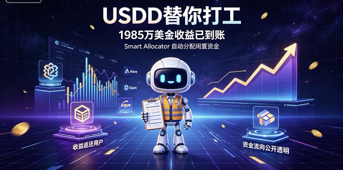 The main focus of the image is a cartoon robot standing in front of a computer screen with text that reads, "USDD II" along with an illustration of a robot holding some money. In addition, there's another picture of a robot next to the first one. There are also other elements on the screen such as boxes and lines. The overall scene has a futuristic feel to it.