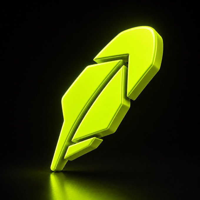 A glowing neon-green 3D rocket icon angled upward against a black background, symbolizing growth or upward momentum. The rocket imagery ties into the post's theme, visually representing the potential for Robinhood's projects to "launch" or gain value.