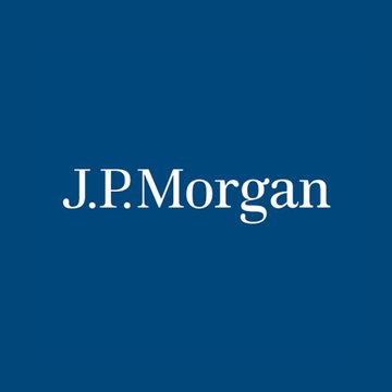 The J.P. Morgan logo displayed in white serif text on a dark blue background.