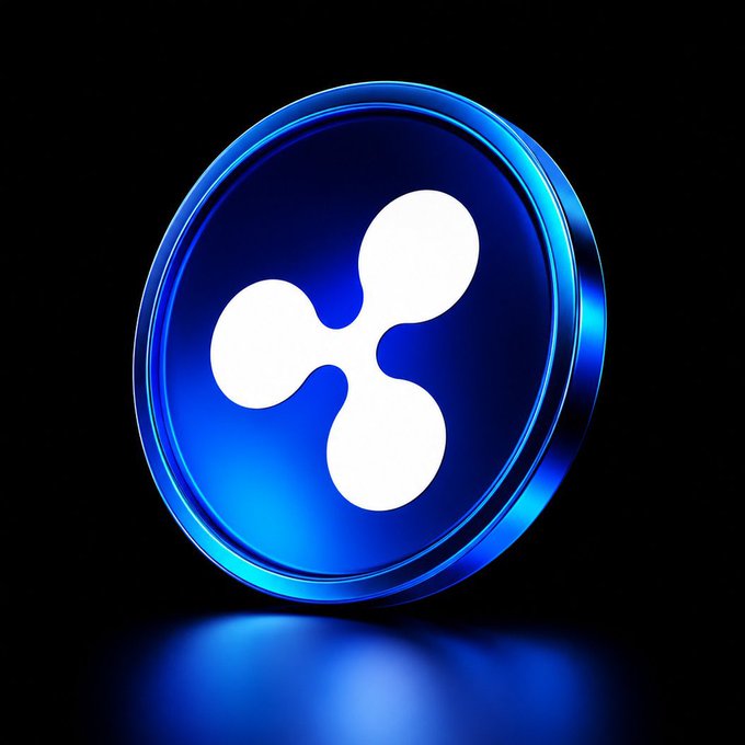 A 3D rendering of the Ripple (XRP) cryptocurrency logo, featuring a white symbol on a shiny blue circular coin against a black background.