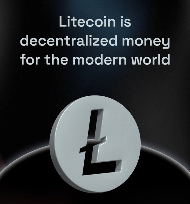 A Litecoin (LTC) coin displayed against a dark background with the text "Litecoin is decentralized money for the modern world." The image reinforces the post's message by presenting Litecoin in a sleek, polished manner that emphasizes its enduring, no-frills nature as a straightforward digital currency.