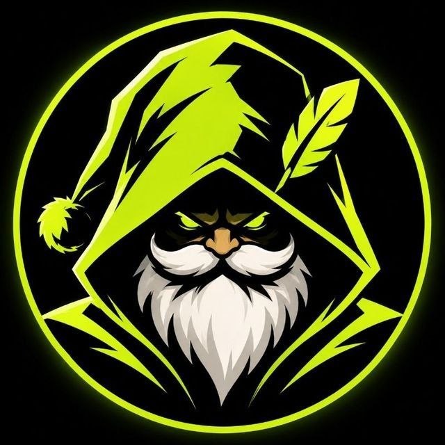 A stylized logo featuring a fierce hooded Santa Claus with glowing green eyes and a white beard, set against a black background with neon green accents and a feathered arrow piercing the hood, fitting the crypto-themed "$SANTAHOOD" token promotion on Robinhood Chain.