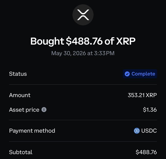 The image shows a screen displaying information about a purchase made using Bitcoin or XRP, with details such as the amount spent, the buyer's name, and whether the payment was successful. The post suggests that the buyer has been purchasing digital coins (possibly Bitcoin) or another cryptocurrency called XRP to pay for something in the future, emphasizing the importance of timely payments and investing in digital assets to secure financial stability and potentially earn profits.