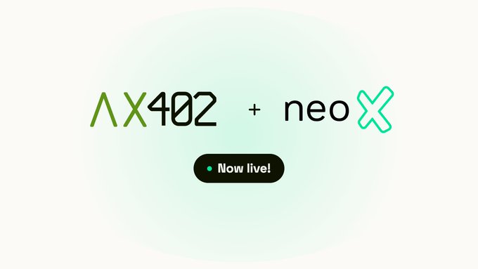 Promotional graphic showing 'AX402 + neoX' with a 'Now live!' button on a light background.