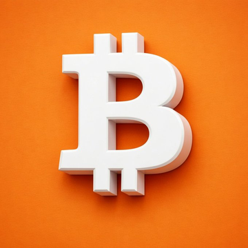 A white 3D Bitcoin (₿) symbol on an orange background represents the cryptocurrency at the center of the bearish outlook, suggesting BTC could drop another 30% based on Strategy's historically low premium levels.