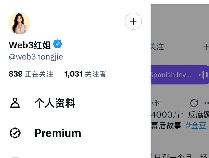 A screenshot of the Twitter profile "Web3红姐" (@web3hongjie), verified and a Premium subscriber, showing 839 following and 1,031 followers—matching the post celebrating crossing the 1,000 follower milestone.