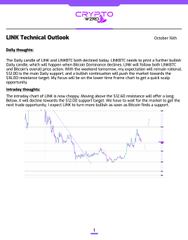 LINK Technical Outlook document dated October 5th, providing a daily price chart analysis and bearish insights for ChainLink cryptocurrency.