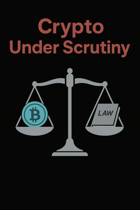 The image shows a black background with two scales representing Bitcoin and Law. The Bitcoin scale is blue, while the Law scale is gray. The Bitcoin scale is tilted downwards, indicating that it is heavier than the Law scale. This visual representation suggests that there might be an imbalance or discrepancy between the value of Bitcoin compared to Law in some way.