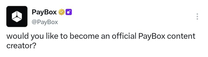 A tweet from the verified PayBox account (@PayBox) reads, "would you like to become an official PayBox content creator?" accompanying a post about MoonPay recruiting its first class of PayBox Content Creators, with selected candidates to be contacted via DM.