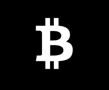 A white Bitcoin symbol (₿) centered on a solid black background.