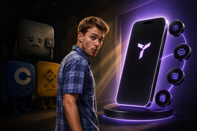 The image features a young man wearing a blue plaid shirt standing next to a black smartphone that has the Tria logo on it. The focus of the image seems to be drawn towards him rather than the smartphone, making the viewer feel more engaged with the subject. In the context of the post about @useTria and its evolving nature into a crypto wallet, the photo may serve as an example of how platforms like Tria are expanding their functionalities beyond their original purpose, creating opportunities for users to engage in various activities simultaneously or even combine them with cryptocurrency trading.