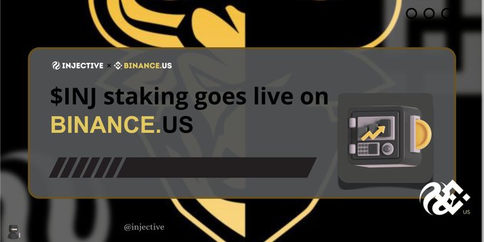 The image features a post on social media, possibly from a company called @BinanceUS, with a banner that says "So guys, @injective just made $INJ staking more better for U.S users by making INJ staking available". This means that the users of the @BinanceUS account can now participate in Bitcoin staking and earn yields on their investments rather than having to rely solely on spot bags as passive income. The post aims to share this news with its followers, promoting the concept of staking for better returns in cryptocurrency investing.