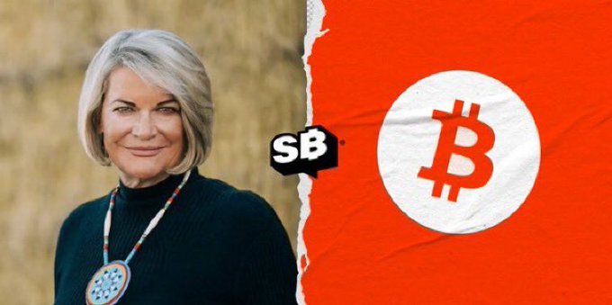 The image features a woman with short hair wearing a necklace and standing next to an advertisement for Bitcoin. The text in the image reads "SENATOR CYNTHIA LUMMIS: Other nations are accumulating Bitcoin quietly. We should be doing it loudly, on the record, by law." This message is related to the post because it suggests that the woman's stance against Bitcoin accumulation aligns with the idea of promoting digital currency and its potential benefits for society.