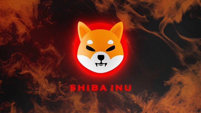 The image features the Shiba Inu (SHIB) logo — a stylized Shiba dog face in orange and white — centered against a fiery, smoke-filled dark background with glowing red accents, accompanied by the text "SHIBA INU" displayed below the mascot. This dramatic, ember-filled graphic complements the post's discussion of SHIB's exchange flow data, visually reinforcing the "accumulation phase" narrative and hinting at the "next leg up" despite the sharp drop in outflows.