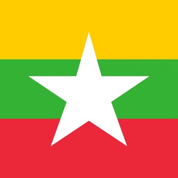 The image depicts the flag of Myanmar, relevant to the news that Myanmar has approved a law allowing life imprisonment for cryptocurrency scams.