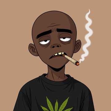A cartoon illustration shows a bald character with a stoned, droopy-eyed expression smoking a joint, wearing a black shirt featuring a green cannabis leaf. The image visually reinforces the post's promotion of "ARCSTONERS," a cannabis-themed project on the Arc network, embodying the "friendly neighborhood dealers" branding.