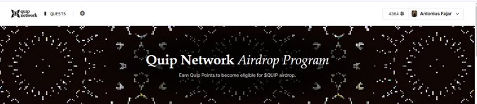The image shows an advertisement for Quip Network Airdrop Program, with the text displayed in white against a black background. The main focus of the ad appears to be an upcoming giveaway or contest, as indicated by "quip network airdrop program". In addition to this, there are other details such as Quip Points and Quip points.