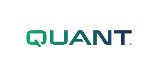 The image displays the "QUANT" logo in a gradient from green to dark blue with a trademark symbol. This represents the Quant (QNT) token, whose limited supply and adoption set the stage for the potential short squeeze referenced in the accompanying post.