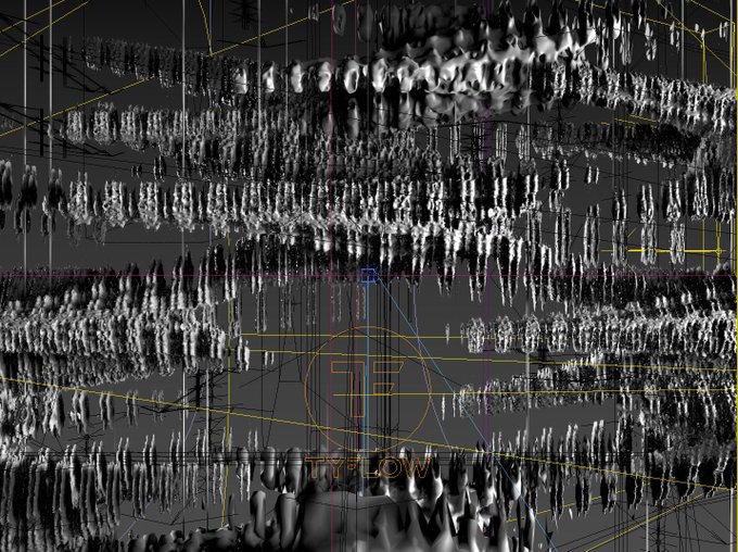A 3D rendering workspace displays a circular arrangement of humanoid figures viewed from above, with yellow grid lines and the text 'E1' visible.