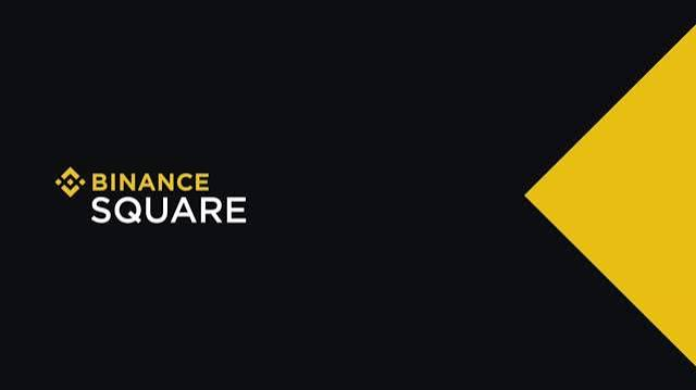 A dark graphic featuring the 'BINANCE SQUARE' logo in white and yellow text alongside a large yellow geometric arrow shape.
