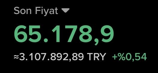 The image displays Bitcoin's current price of **65,178.9** (approximately **3,107,892.89 TRY**), showing a modest gain of **+%0.54**. The caption, referencing the nearby 67,900 resistance level, highlights how BTC remains tantalizingly close to a long-awaited breakout zone but has yet to break through, leaving traders anticipating a potential surge—or drop—depending on whether demand emerges at this critical range.