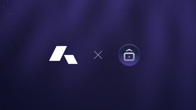 A graphic with a dark purple, starry background shows a collaboration or integration between the Aleo logo and a wallet/home icon.