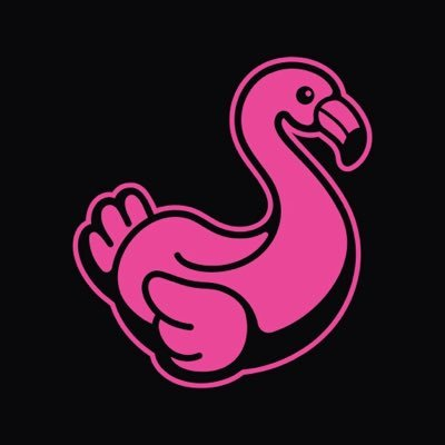 A pink flamingo icon on a black background represents @pools_dot_fun, the launchpad featured in the post that promises to redistribute 75% of trading fees to its community rather than letting the platform pocket them.
