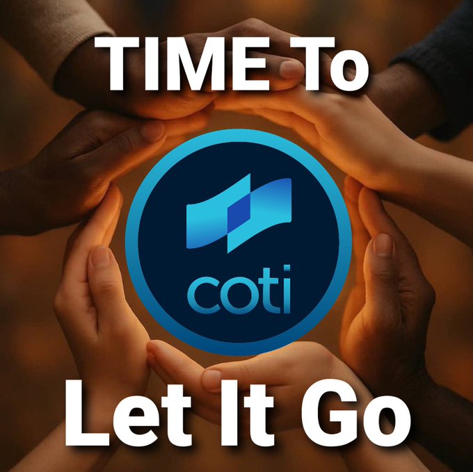 A promotional image with hands forming a circle around the 'coti' logo, with text reading 'TIME TO Let It Go'.