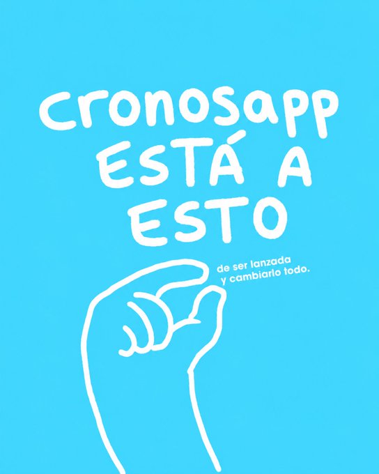 The image features a blue poster with white text that says "cronosAPP esta a esto" written in Spanish. The poster has an illustration of a hand making a fist, which is a common gesture used for various purposes such as expressing emotions or making a statement. The poster also includes the words "de se lándonada y camargado" and "y combierto los demas". This suggests that the poster might be related to a campaign or event involving hand gestures or a message in Spanish, possibly about a new app called CronosAPP.