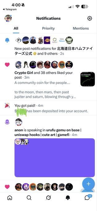 The image shows a phone screen with a message from someone named "Anon" who has sent a message to another person, asking if they have received any payments for their work. The message also includes an invitation for a giveaway or contest that involves a payment of $10.