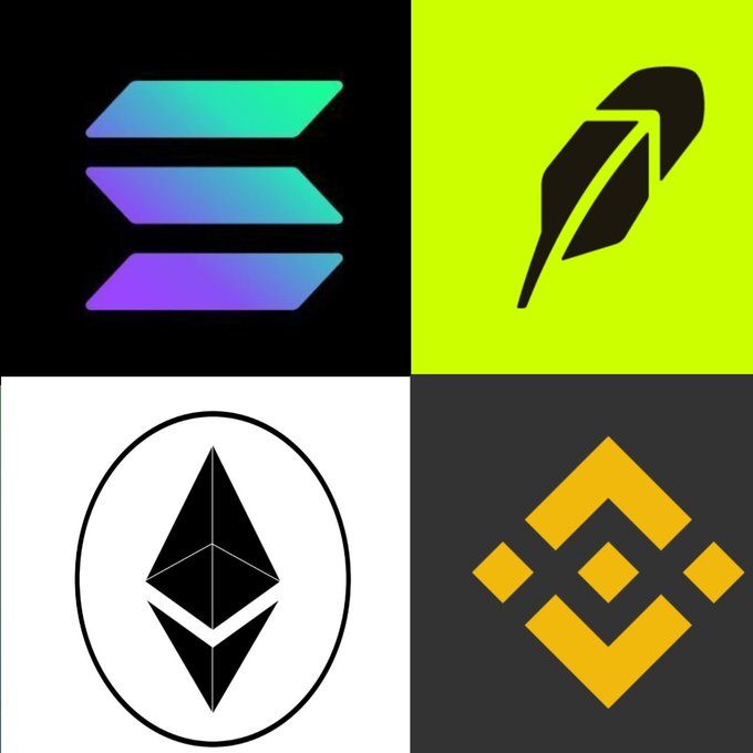A collage displaying four cryptocurrency logos: Solana (top left), Phantom (top right), Ethereum (bottom left), and Binance (bottom right).
