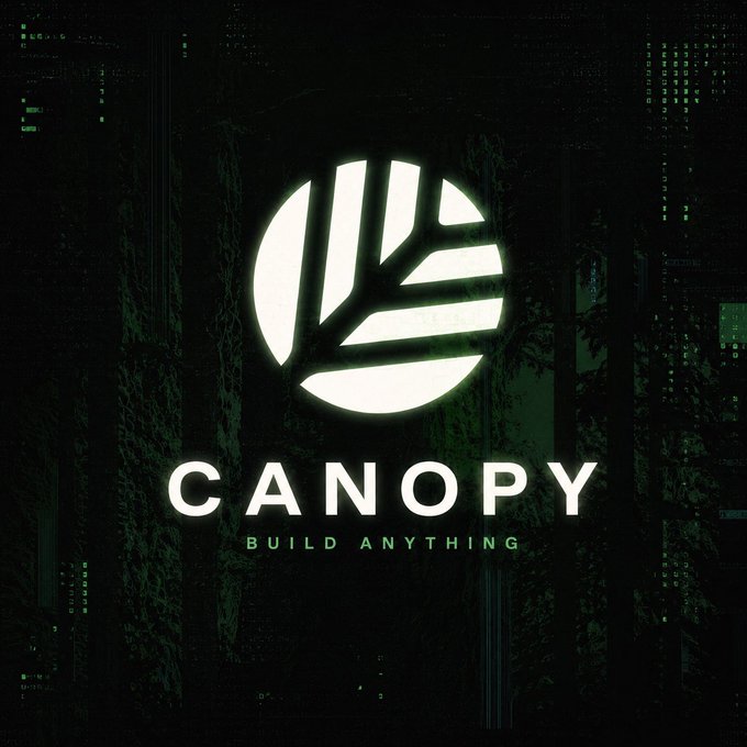 The image features a logo for a company called Canopy. The logo consists of a circle with a white leaf design inside it. Below the logo, there's text that reads "Canopy Build Anything". This suggests that the company focuses on creating innovative solutions or applications and is committed to delivering projects quickly.