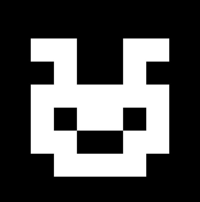 A simple white pixel-art character face on a black background, resembling a Minecraft mob design.