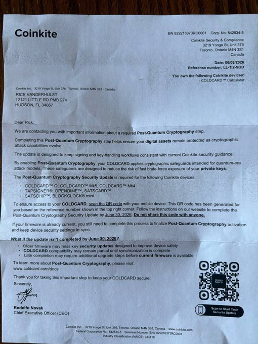 The image shows an envelope addressed to "Riccardo Kovařík" with a QR code attached, which could be used for tracking purposes or as a means of verifying the recipient's identity. The envelope also contains a letter from someone named Rick Van der Linde, discussing the importance of using a burner address and how it can help protect against potential hackers.
