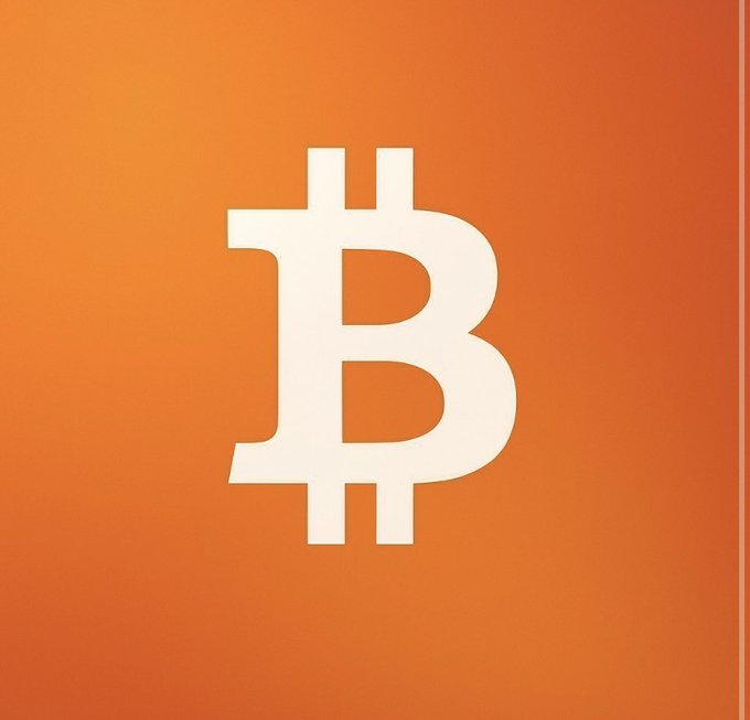 A white Bitcoin logo on an orange gradient background.