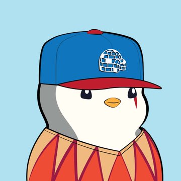 An illustrated penguin character wearing a red and blue baseball cap and a red and white striped jacket against a light blue background.
