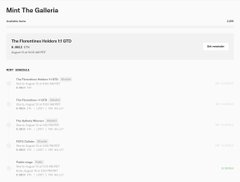A website interface titled 'Mint The Galleria' displaying a list of NFTs from 'The Favourites Hashes 11 OF11' collection with various minted dates.