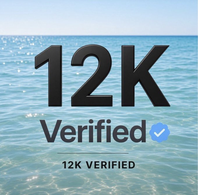 A promotional graphic shows large '12K' text with a 'Verified' label and blue checkmark against an ocean background, with '12K VERIFIED' written at the bottom.