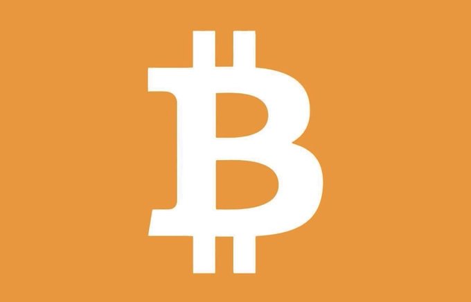 The Bitcoin logo (₿) is displayed prominently in white against an orange background. This iconic symbol visually represents the post's content about Bitcoin ($BTC) surpassing $66,000 and trading up 3% in the past 24 hours.