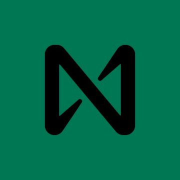 A minimalist logo featuring a black stylized 'M' or 'N' symbol on a solid teal green background.
