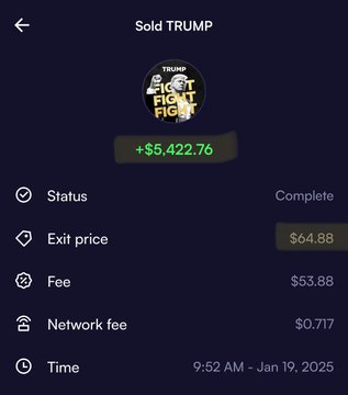The image shows a phone screen with various icons, including a post that discusses the sale of Donald Trump merchandise at eBay for $5,422.78. The text of the post reads "SOLD TRUMP $STRC SHORTING IT HERE". This information suggests that there has been some sort of transaction or sale related to Trump merchandise on eBay.