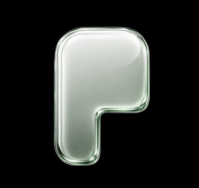 A glossy, three-dimensional letter "P" rendered in translucent green-tinted glass against a black background, serving as a stylized representation of the $PONS token to visually reinforce the announcement about the PONS-Bridge launch and liquidity pool expansion on Solana via MeteoraAG.